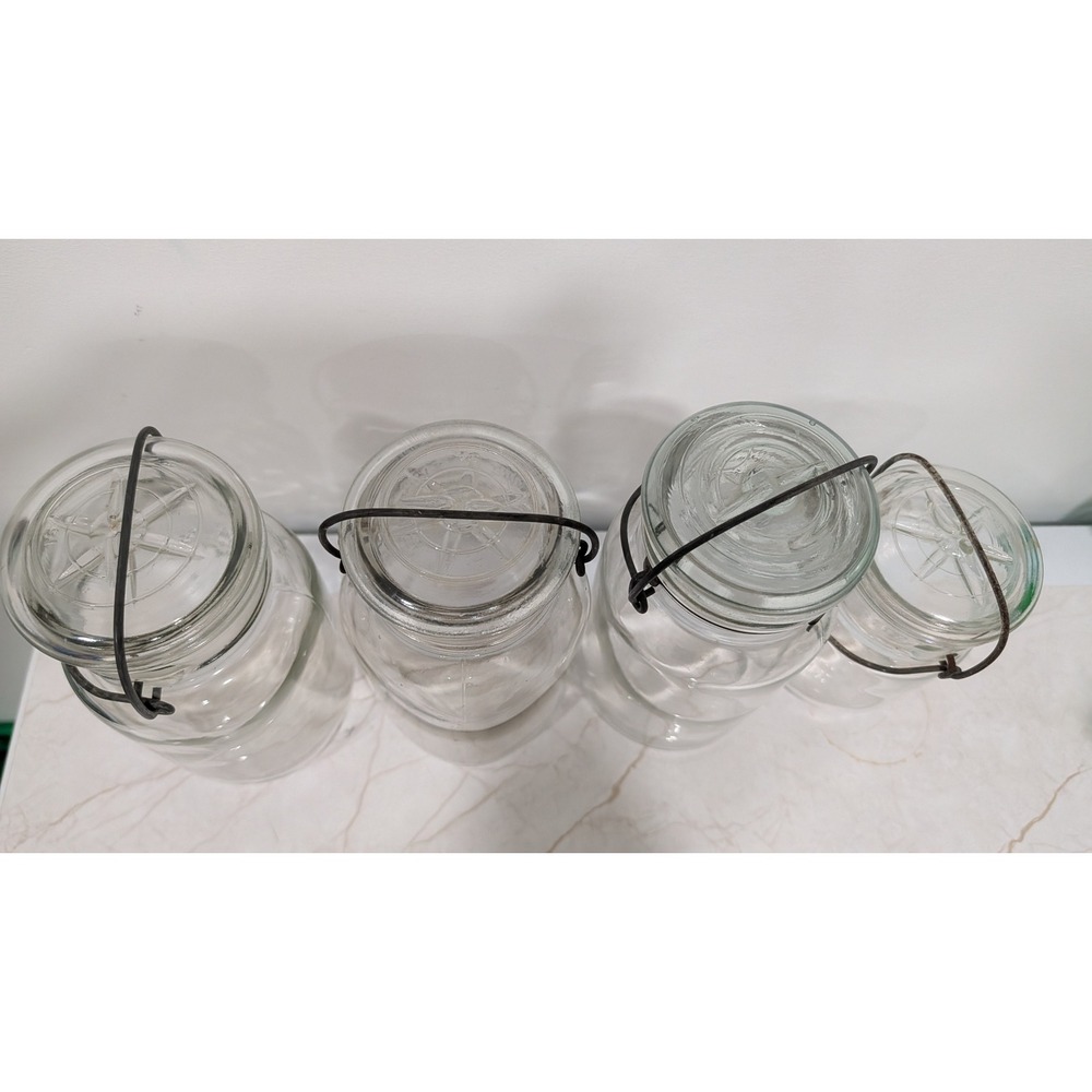 Vintage Ball Ideal and Atlas E-Z Seal Glass Canning Jars with Wire Bail Lids 4pc - Picture 5 of 6